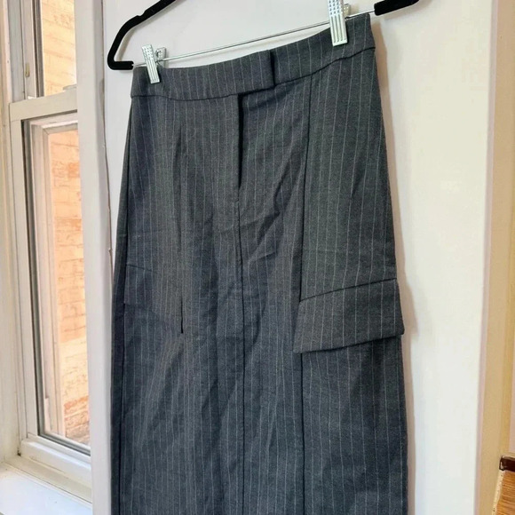 New Bec + Bridge Pine Maxi Skirt Cargo Wool Blend Revolve in Gray Pinstripe US 2 - Picture 7 of 13